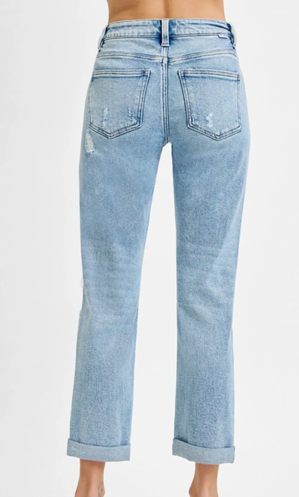 Emerson High Rise Ankle Straight Double Roll Up Jeans