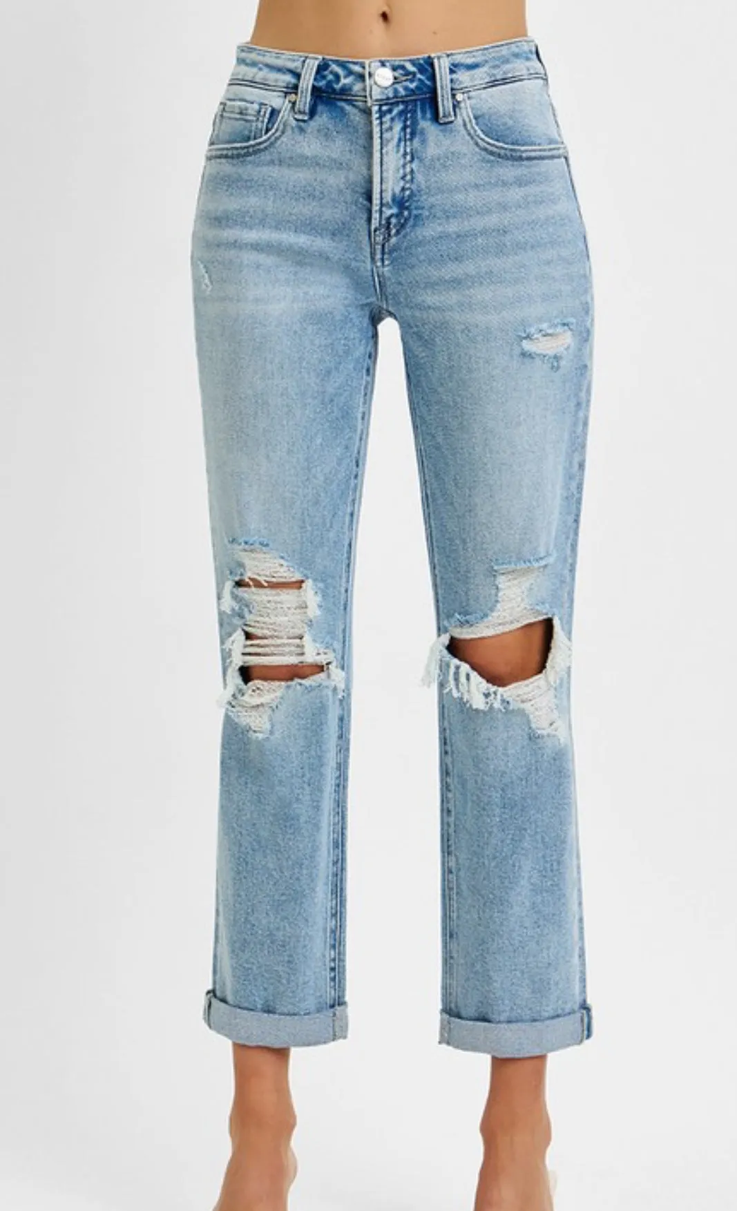 Emerson High Rise Ankle Straight Double Roll Up Jeans