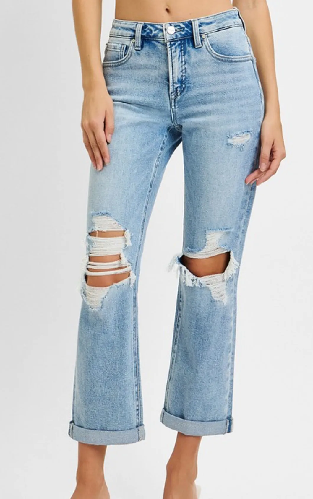 Emerson High Rise Ankle Straight Double Roll Up Jeans