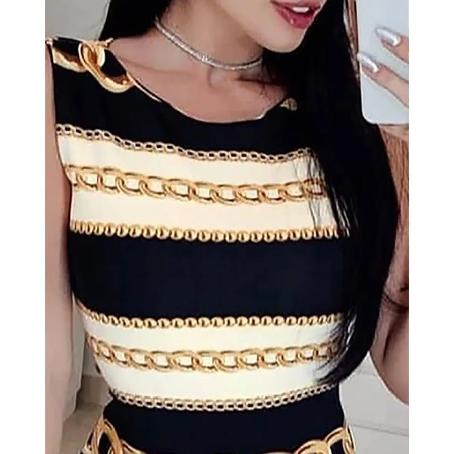 Fashion round neck sleeveless mini dress