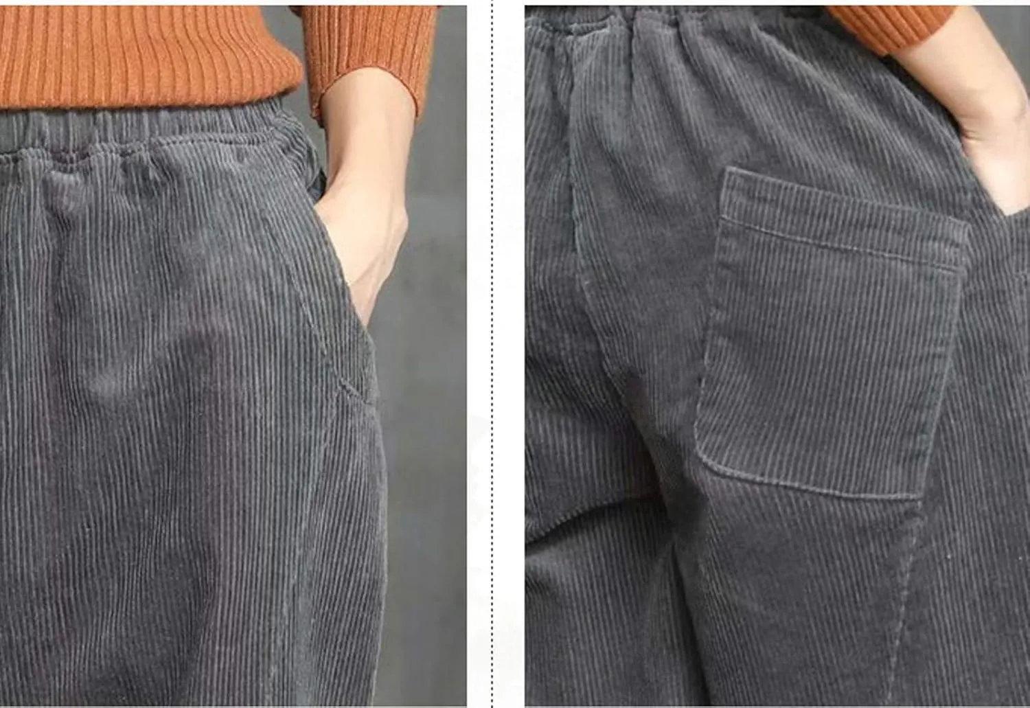 Flygo Women's Retro Corduroy Harem Pants Loose Fit Tapered Pant Trousers