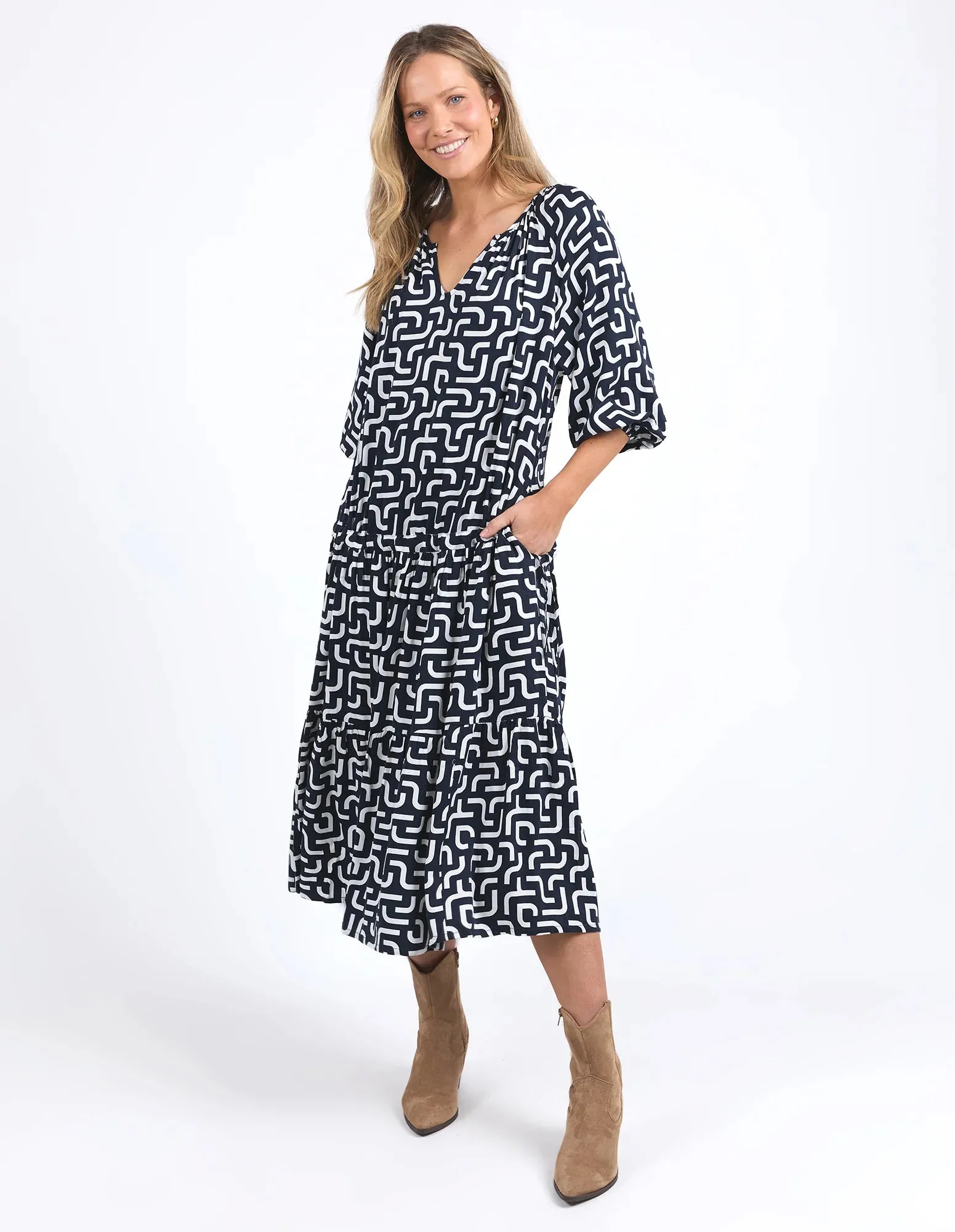 Gemma Geo Dress Navy Geo Print