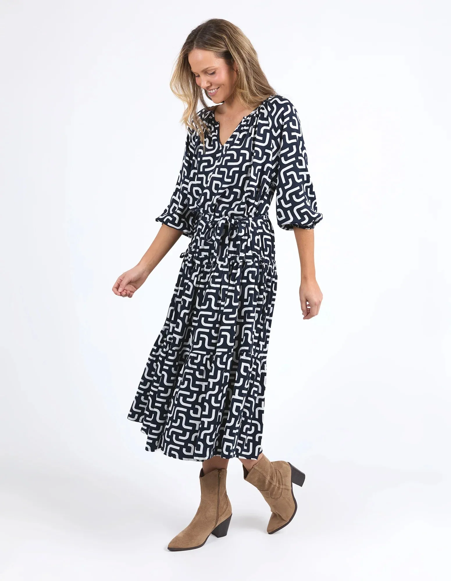 Gemma Geo Dress Navy Geo Print