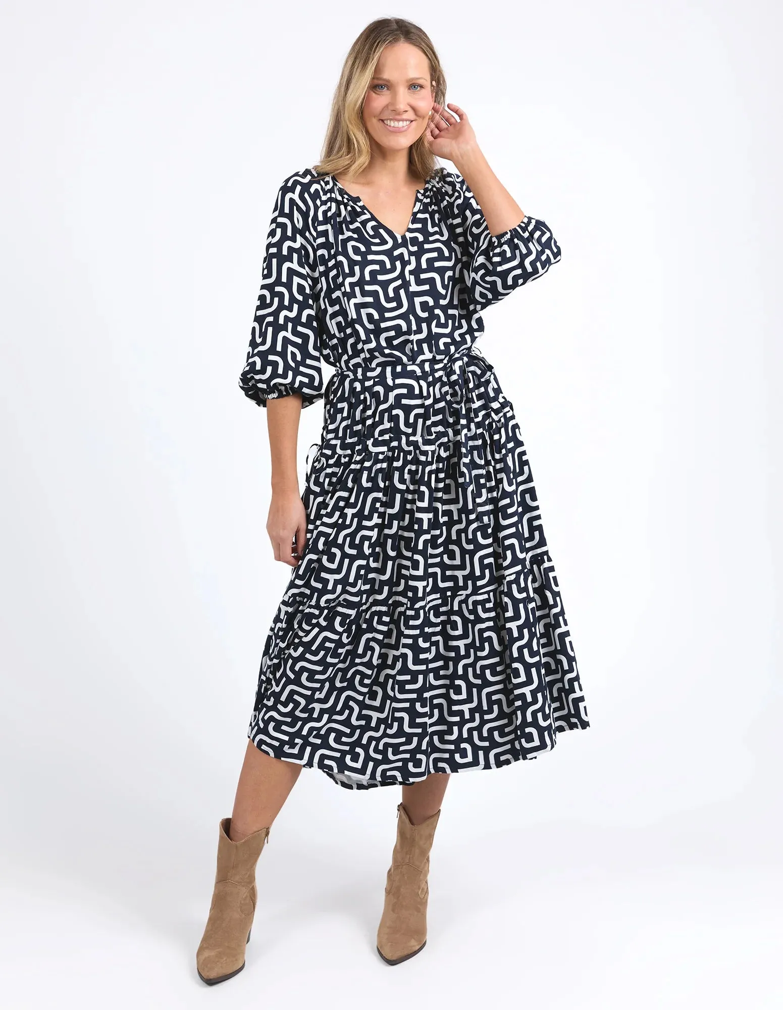 Gemma Geo Dress Navy Geo Print