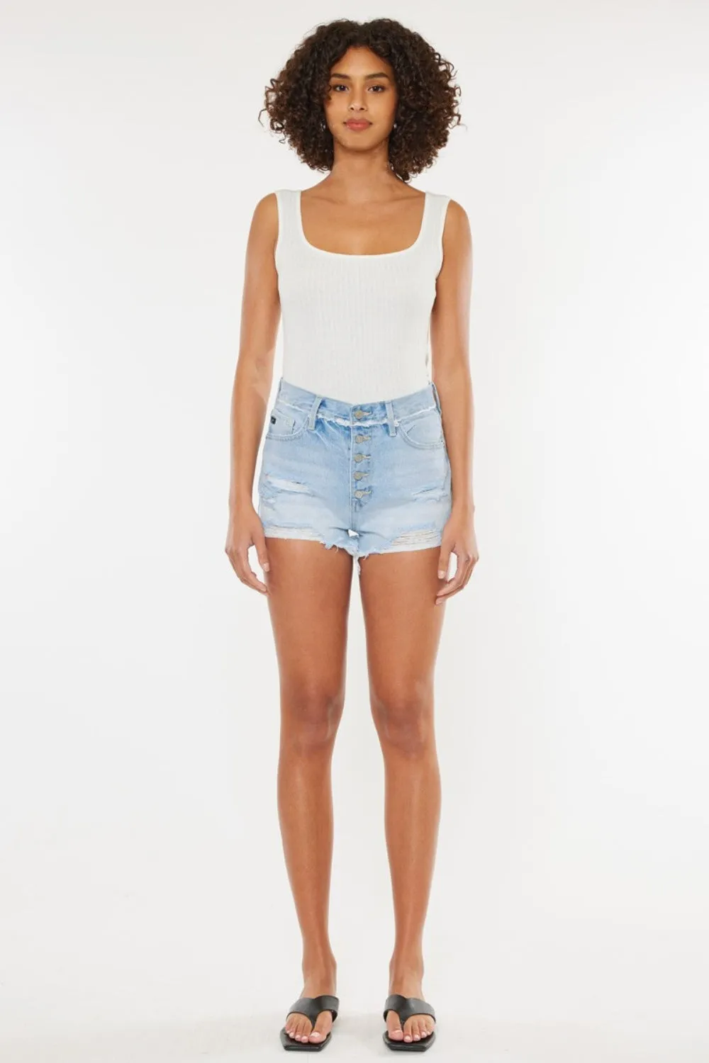 Gigi High Rise Distressed Button Fly Denim Shorts
