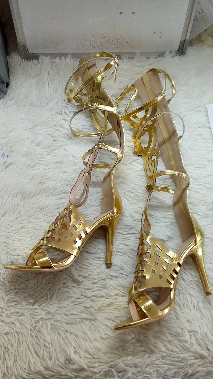Gold Gladiator Style Knee High Heels