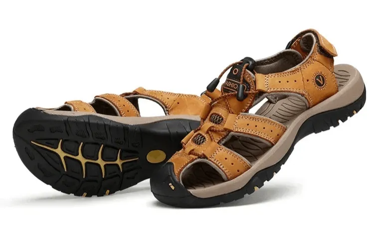 Hollow Breathable Genuine Leather Men's  Slippers Outdoor Sandals