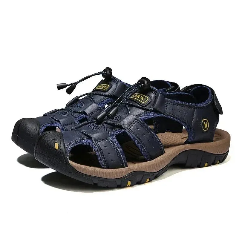 Hollow Breathable Genuine Leather Men's  Slippers Outdoor Sandals