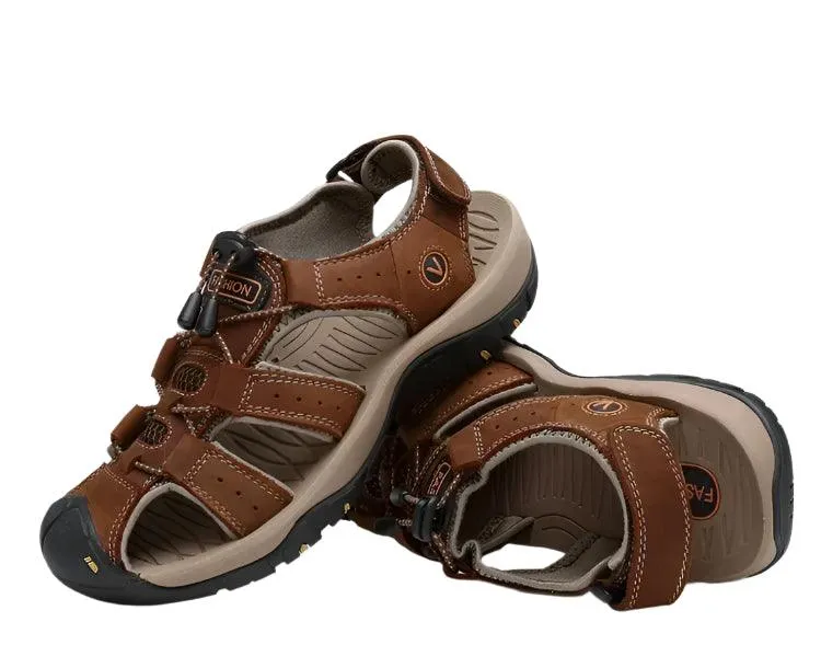 Hollow Breathable Genuine Leather Men's  Slippers Outdoor Sandals