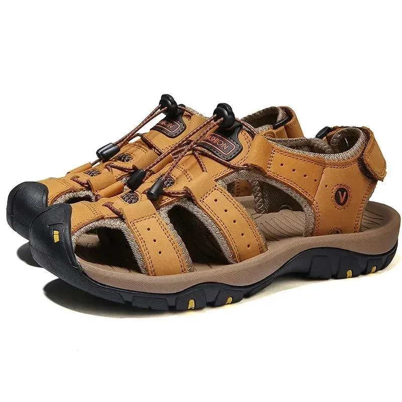 Hollow Breathable Genuine Leather Men's  Slippers Outdoor Sandals