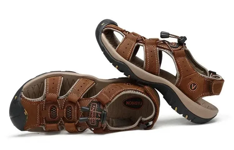 Hollow Breathable Genuine Leather Men's  Slippers Outdoor Sandals