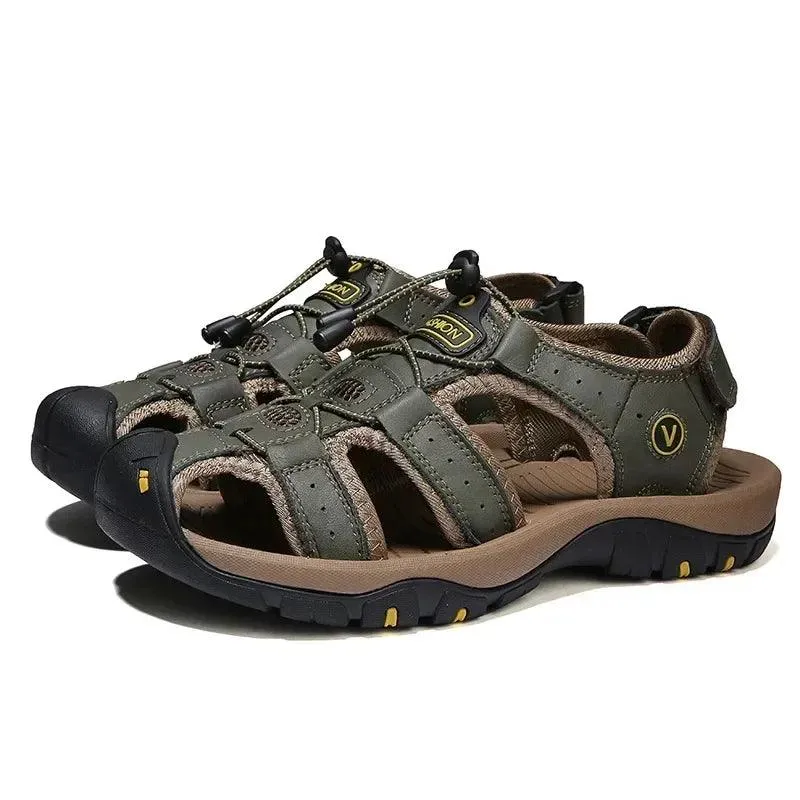 Hollow Breathable Genuine Leather Men's  Slippers Outdoor Sandals