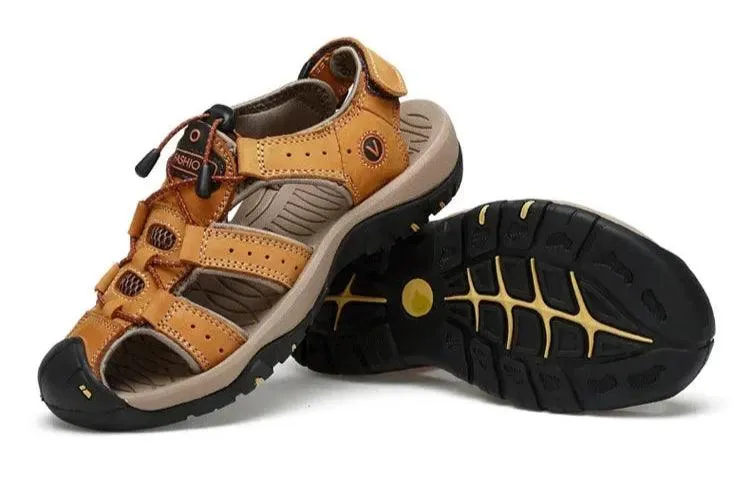 Hollow Breathable Genuine Leather Men's  Slippers Outdoor Sandals