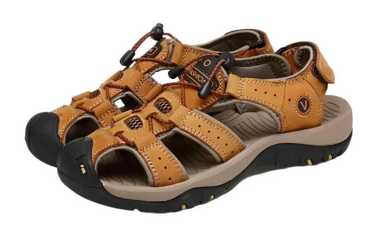 Hollow Breathable Genuine Leather Men's  Slippers Outdoor Sandals