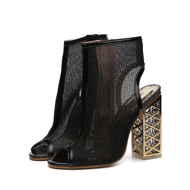 Hollow Out Transparent Peep Toe High Chunky Heel Sandals