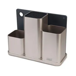 Joseph Joseph 85122 Counterstore Kitchen Utensil Holder Knife Block And Cutting Board Set, Silver