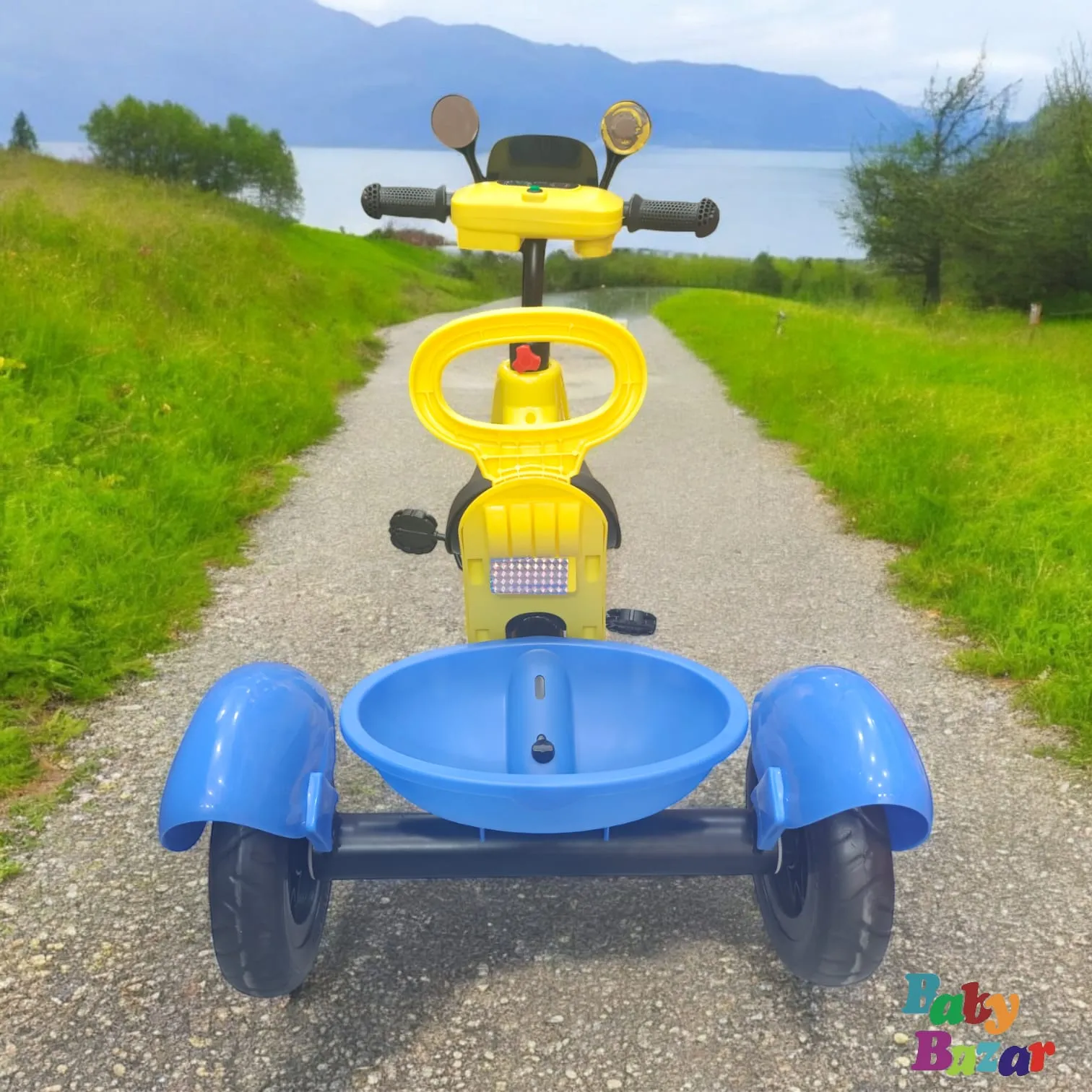 Kids Stoller 3Wheel Pedal Toddlers Tri Cycle With Stroge Basket - Yellow