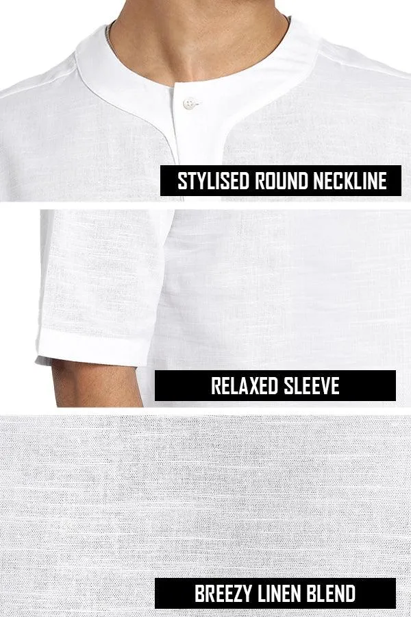 Linen blend Qurta Shirt with stylised neckline
