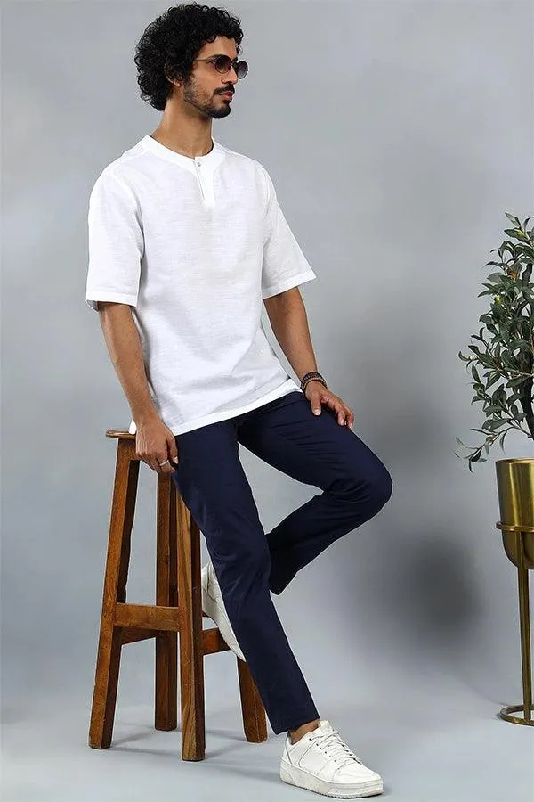 Linen blend Qurta Shirt with stylised neckline