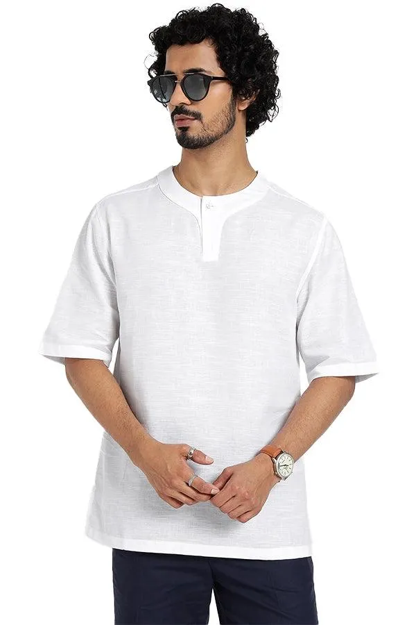 Linen blend Qurta Shirt with stylised neckline