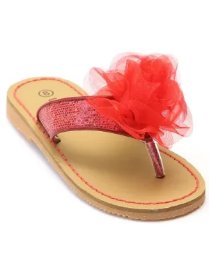 Little Girls Red Fabric Flower Flip Flop Spring Sandals Shoes 11-2