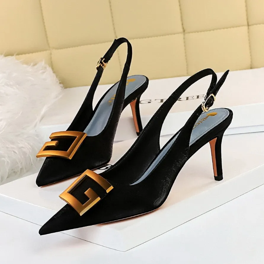 Metal Quartet Buckle Single Shoes