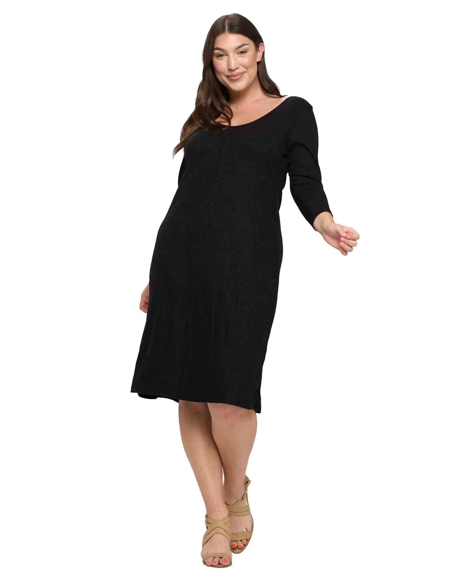 Millie Rib Midi Dress | Black