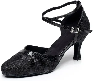Minishion QJ6227 Women's Color Block Satin Latin Salsa Dance Shoes