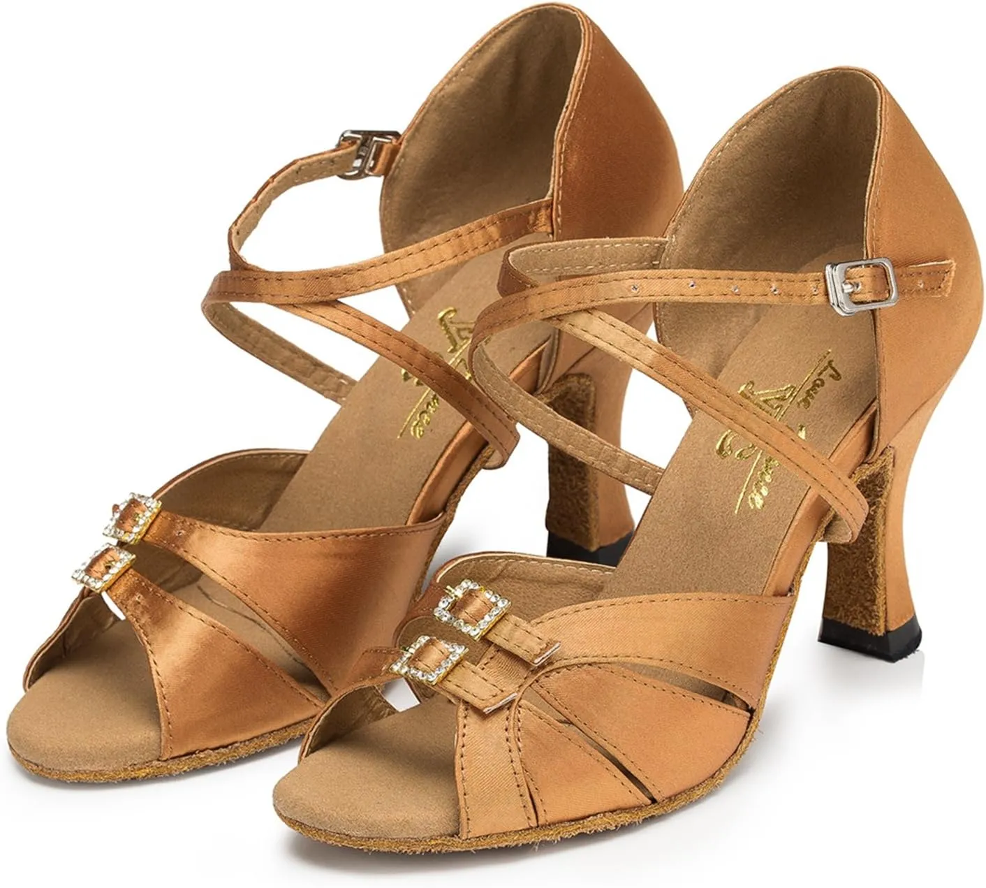 Minishion Women's TH153 Buckle High Heel Satin Wedding Ballroom Latin Taogo Dance Sandals