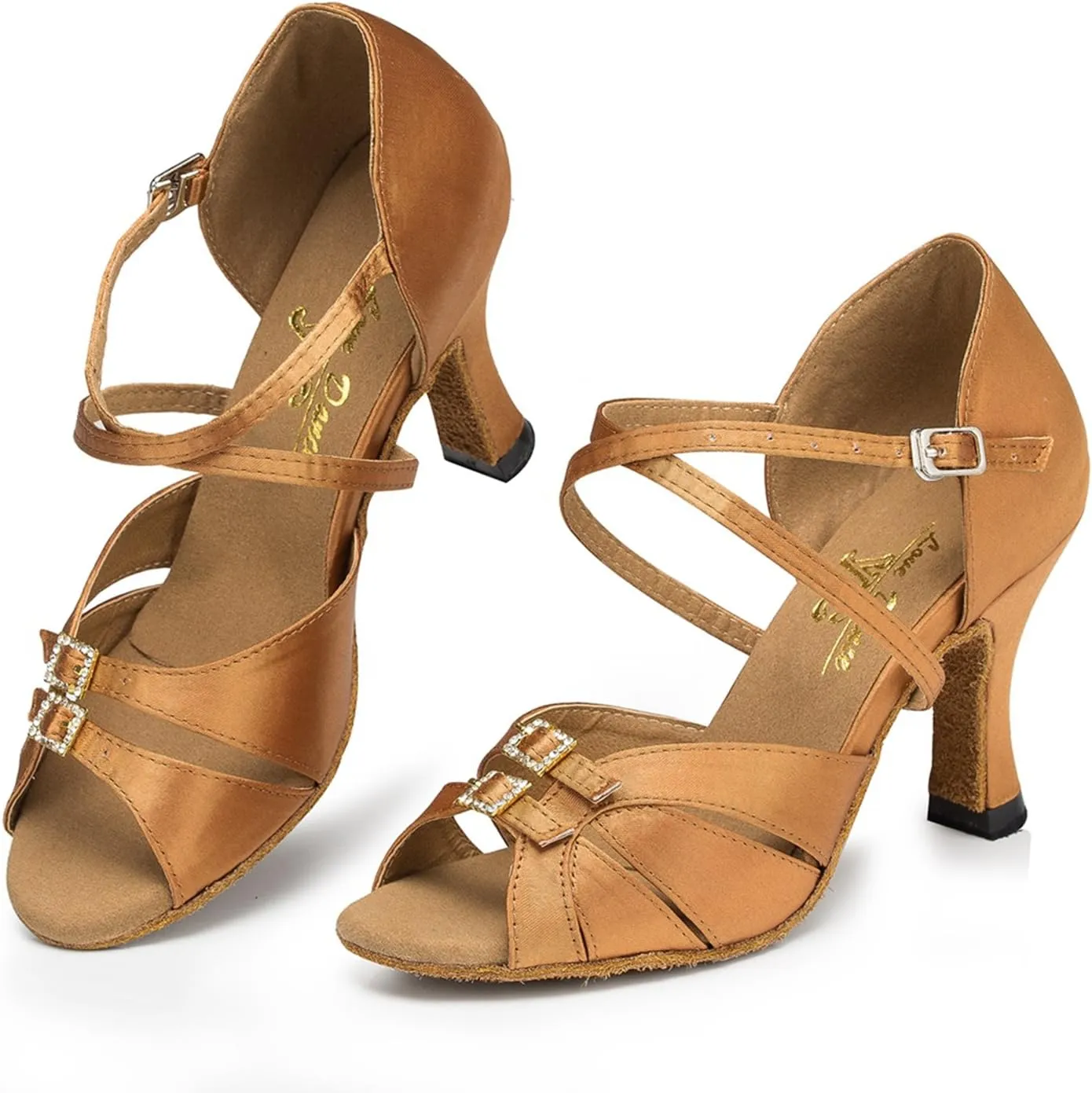 Minishion Women's TH153 Buckle High Heel Satin Wedding Ballroom Latin Taogo Dance Sandals