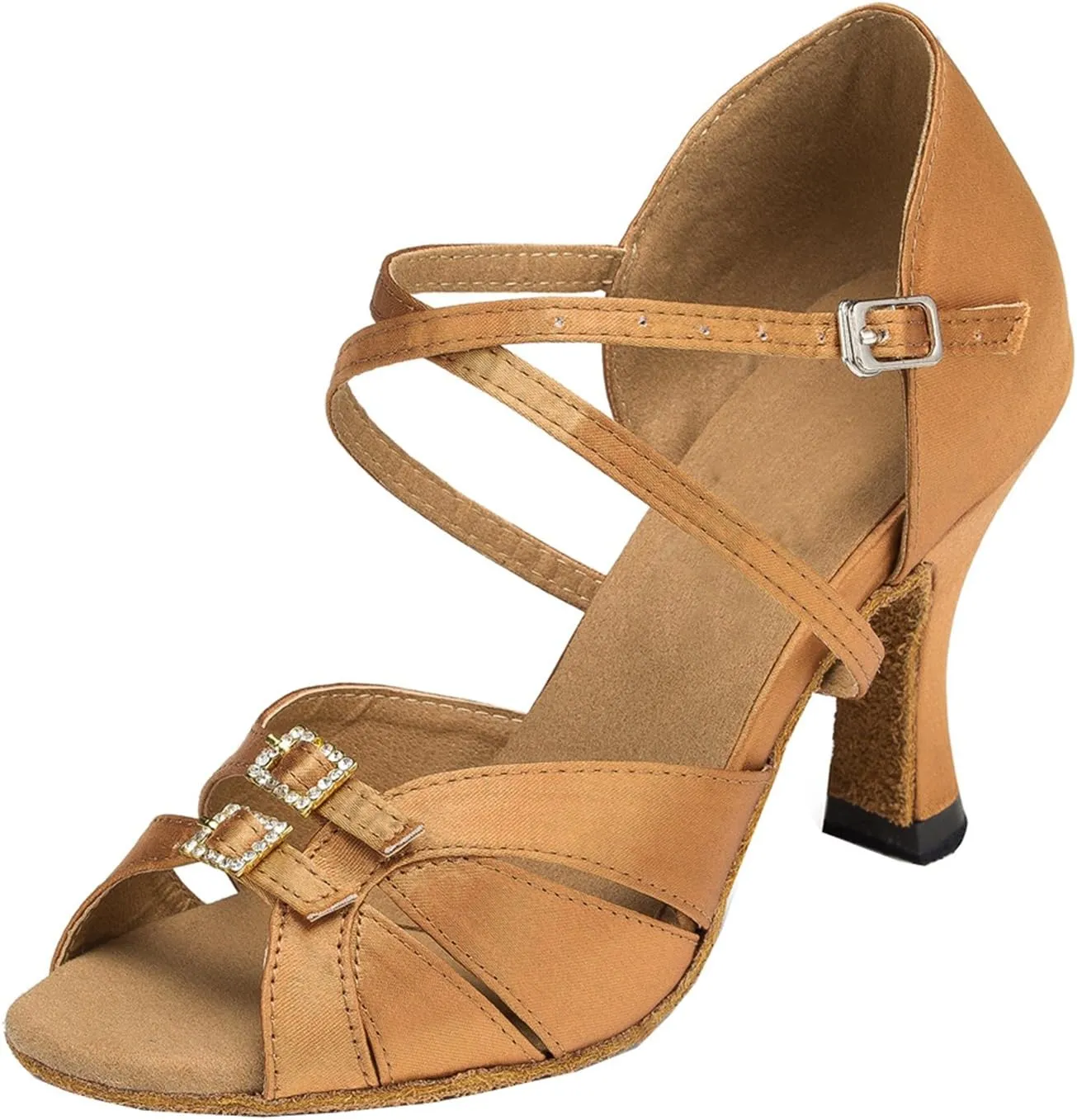 Minishion Women's TH153 Buckle High Heel Satin Wedding Ballroom Latin Taogo Dance Sandals