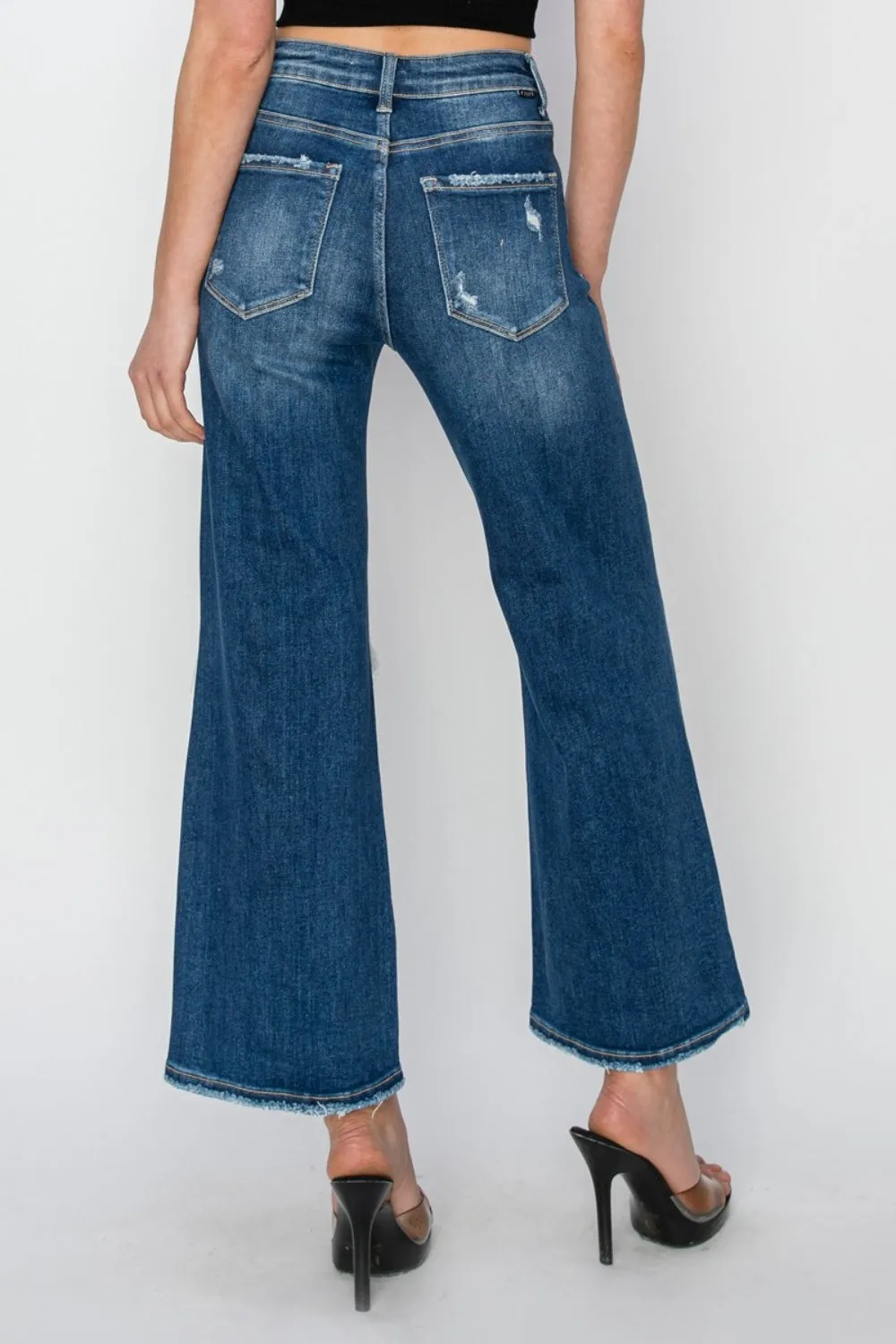 Modern Chic: Risen High Rise Patch Detailed Wide Leg Crop Jeans