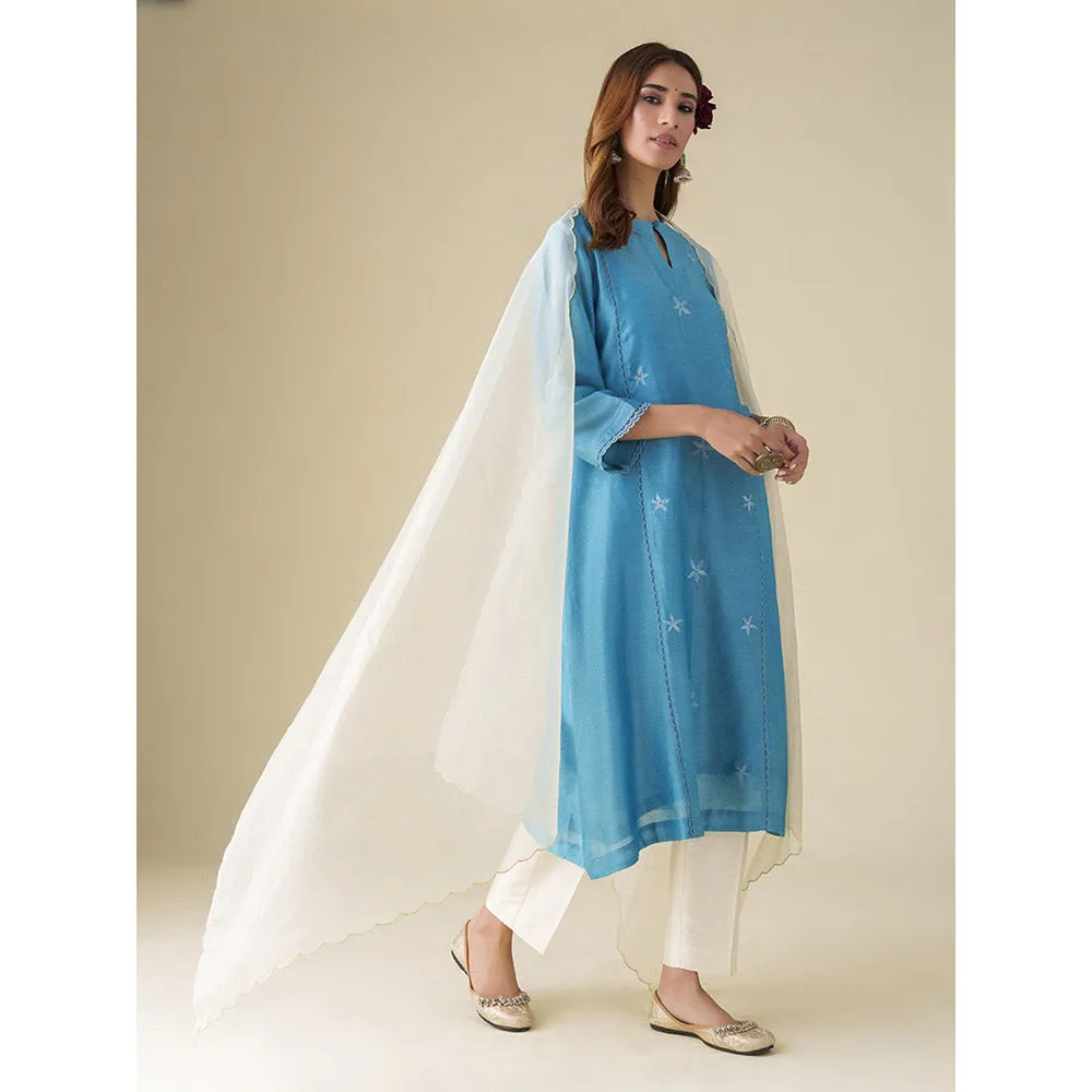 Mushio Off White Organza Dupatta with Scallop Edging