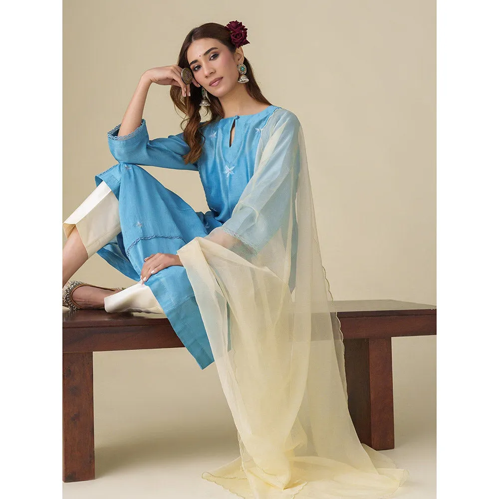 Mushio Off White Organza Dupatta with Scallop Edging