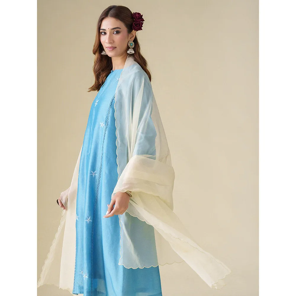 Mushio Off White Organza Dupatta with Scallop Edging