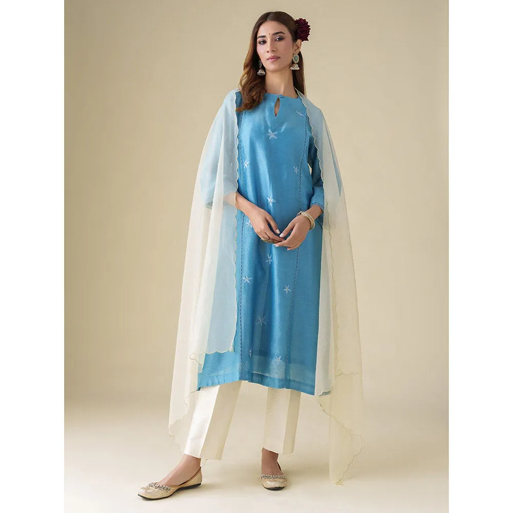 Mushio Off White Organza Dupatta with Scallop Edging