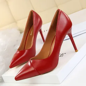 Patchwork PU Stiletto Heel Pointed Toe Low Cut Office High Heels
