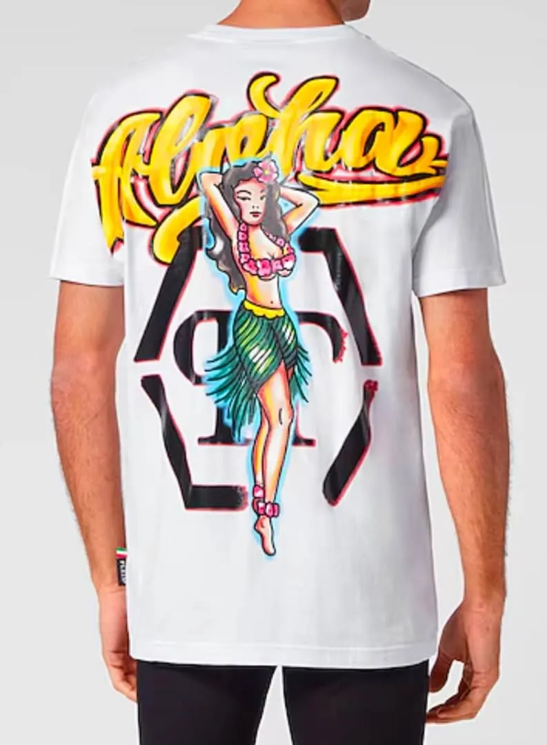 Philipp Plein Hawaii Cotton Short-Sleeve White T-Shirt