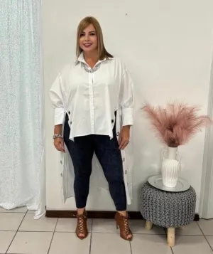 Plus White Hilow blouse and 3/4 sleeves