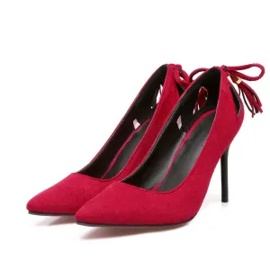 Pointed Toe Hollow Out Low Cut Tassels Stiletto High Heels Party Shoes