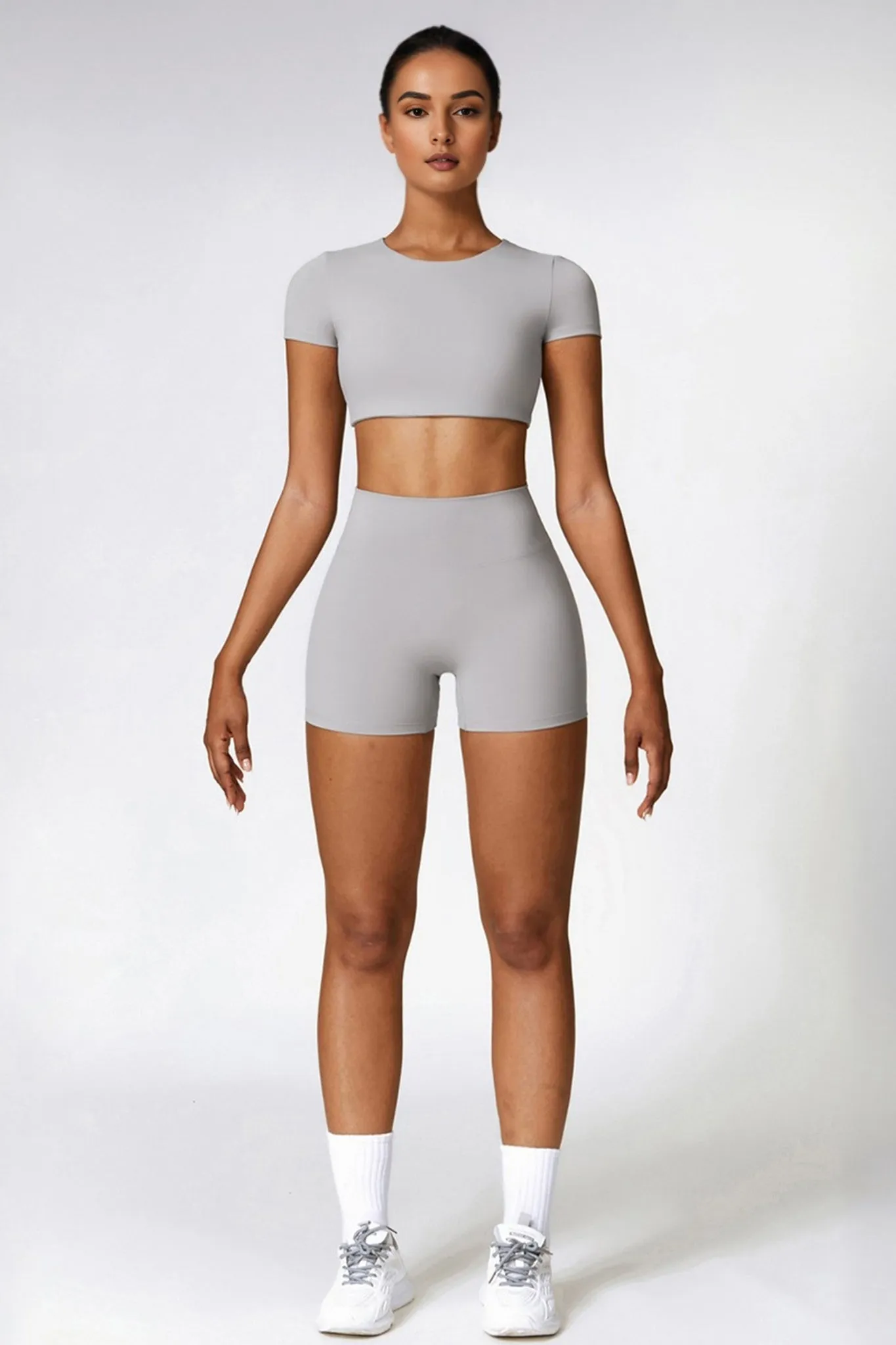 Power Move Crop Tee - Light Grey