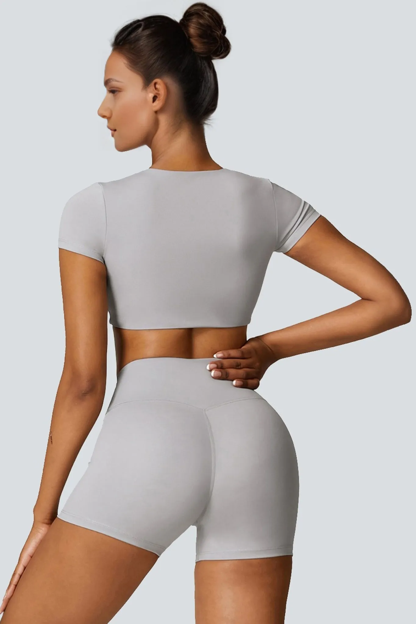 Power Move Crop Tee - Light Grey