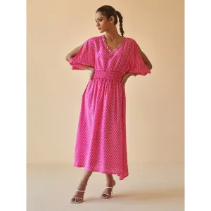 Prakriti Jaipur Pink Printed Smocked Dress Prakriti Jaipur Pink Printed Smocked Dress