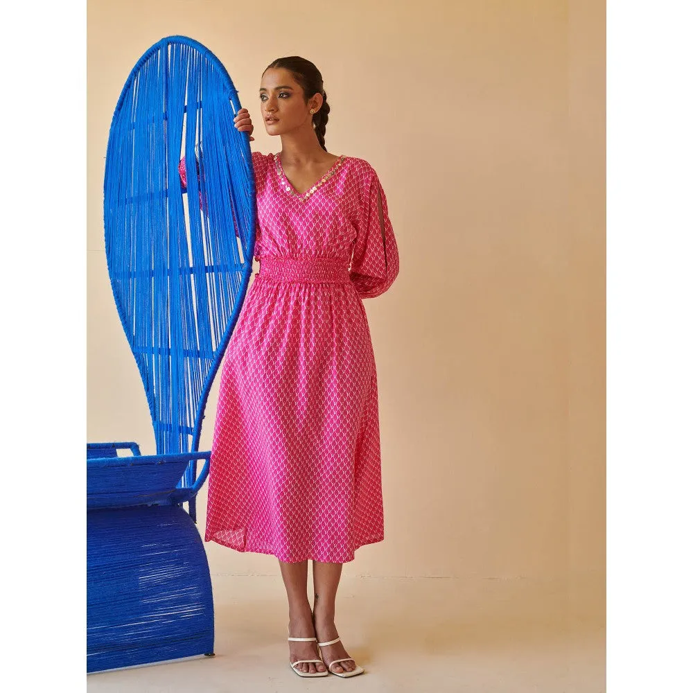 Prakriti Jaipur Pink Printed Smocked Dress