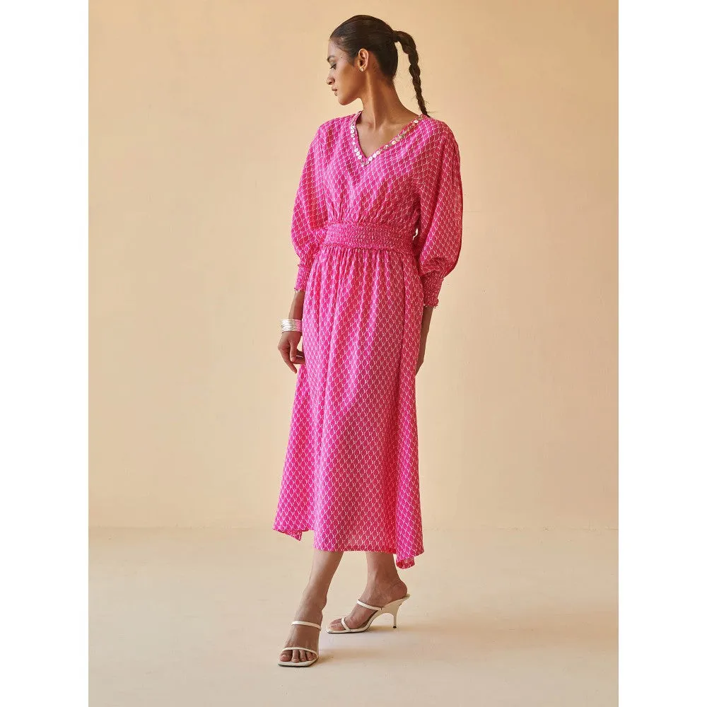 Prakriti Jaipur Pink Printed Smocked Dress