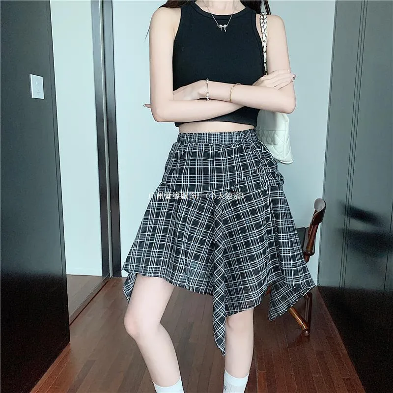 Real Shot Irregular Plaid Mini Skirt  Summer Loose Fit | Lightweight & Trendy Hot Girl Skirt