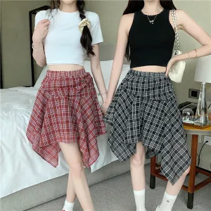 Real Shot Irregular Plaid Mini Skirt  Summer Loose Fit | Lightweight & Trendy Hot Girl Skirt