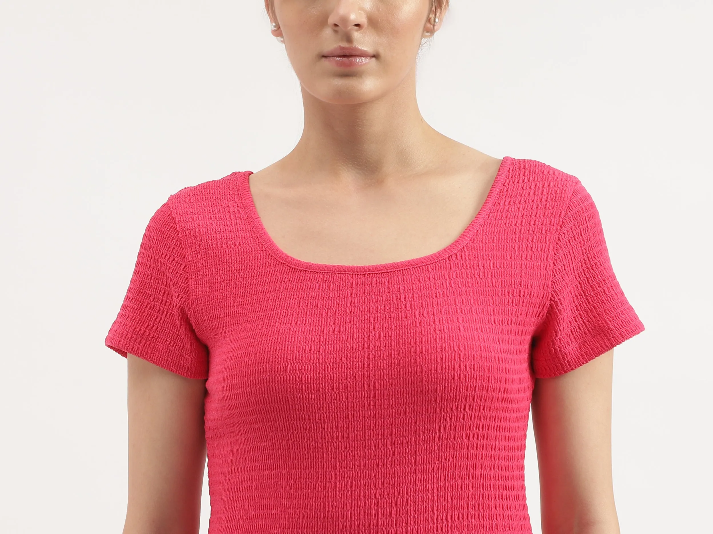 Regular Fit Square Neck Self-Design Dress