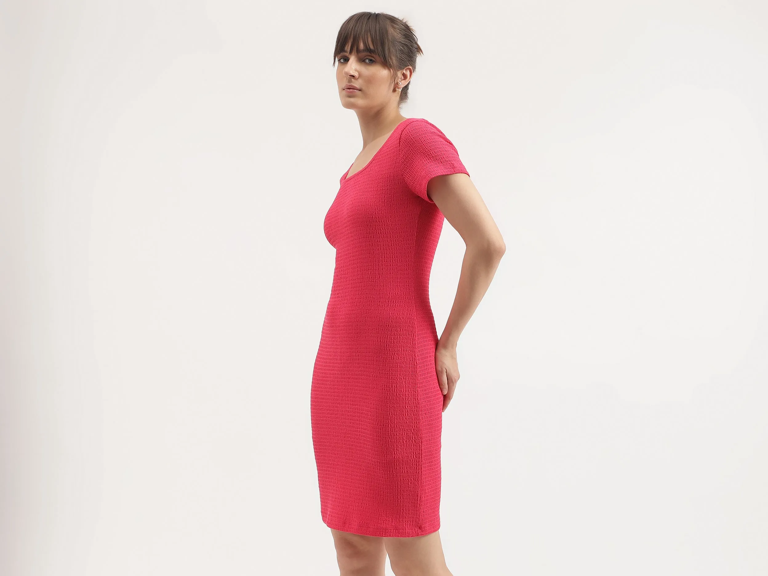 Regular Fit Square Neck Self-Design Dress