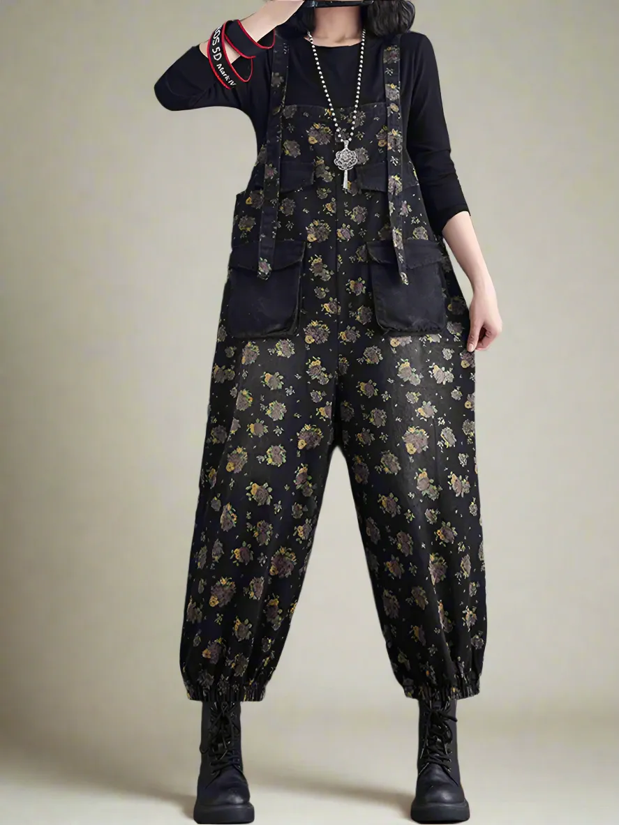 Relaxed Fit Floral Overalls Dungarees
